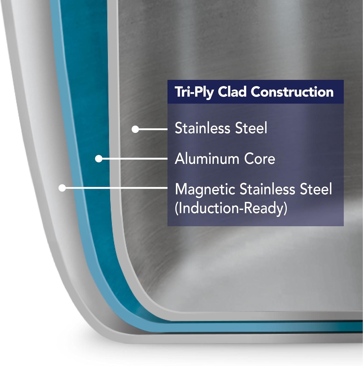 image:imageTramontina TriPly Clad Stainless Steel 12Piece Cookware Set with Glass Lids Pots and Pans Kitchen Set InductionReady DishwasherSafe NSFCertifiedBraiser