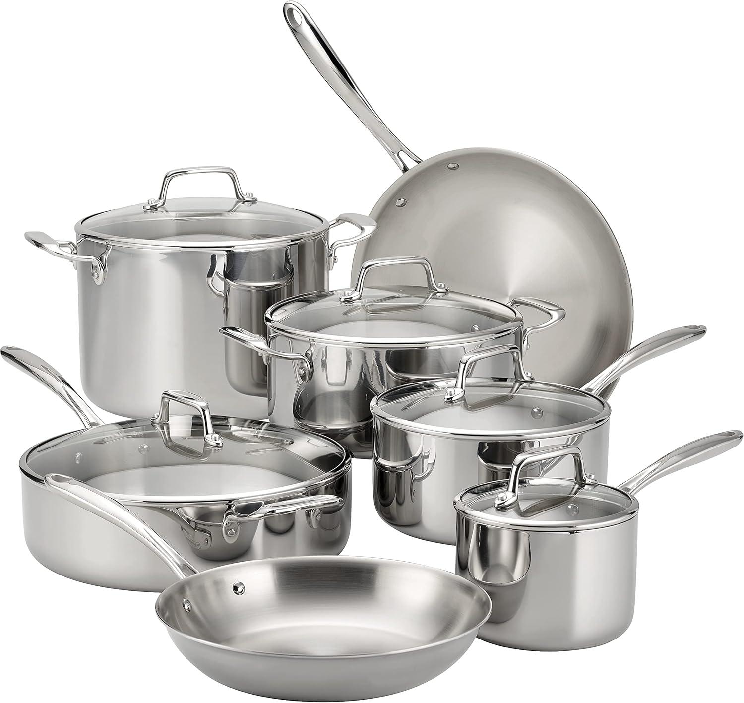image:imageTramontina TriPly Clad Stainless Steel 12Piece Cookware Set with Glass Lids Pots and Pans Kitchen Set InductionReady DishwasherSafe NSFCertifiedCookware Set