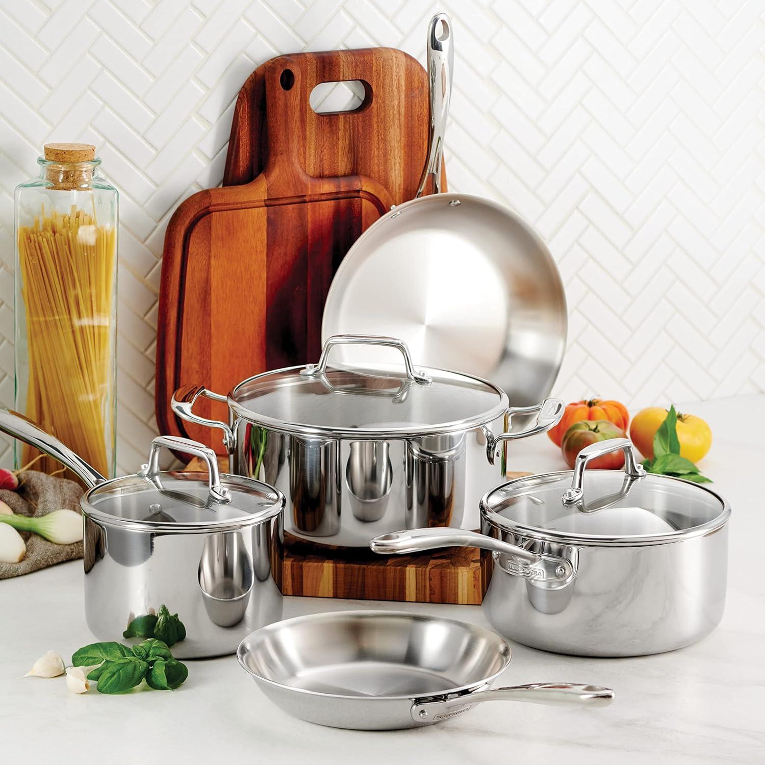 image:imageTramontina TriPly Clad Stainless Steel 12Piece Cookware Set with Glass Lids Pots and Pans Kitchen Set InductionReady DishwasherSafe NSFCertifiedCookware Set
