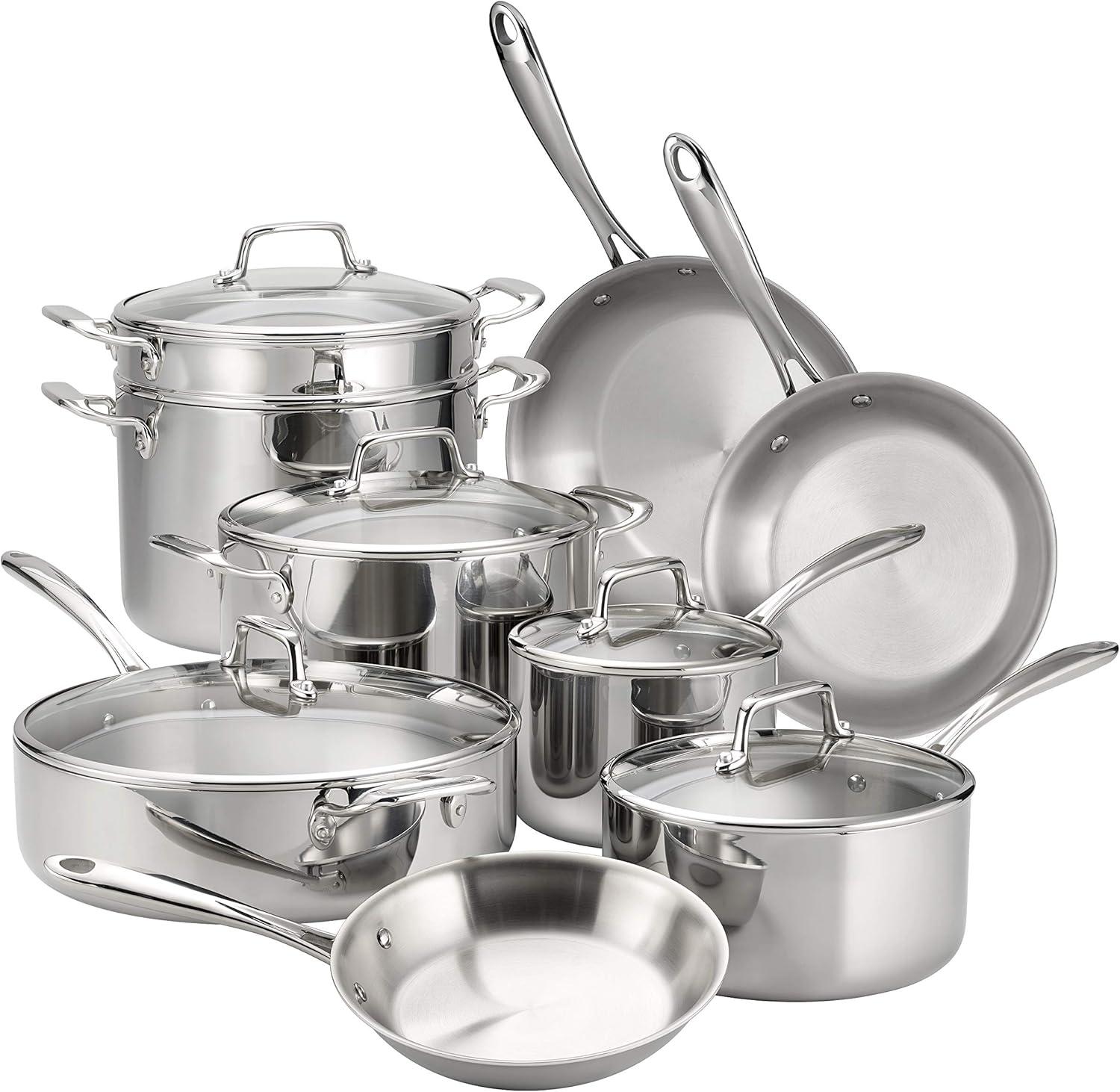 image:imageTramontina TriPly Clad Stainless Steel 12Piece Cookware Set with Glass Lids Pots and Pans Kitchen Set InductionReady DishwasherSafe NSFCertifiedCookware Set