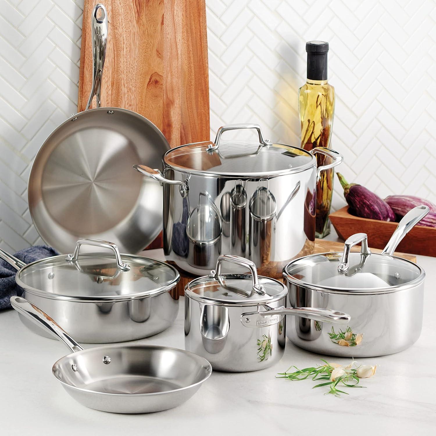 image:imageTramontina TriPly Clad Stainless Steel 12Piece Cookware Set with Glass Lids Pots and Pans Kitchen Set InductionReady DishwasherSafe NSFCertifiedCookware Set