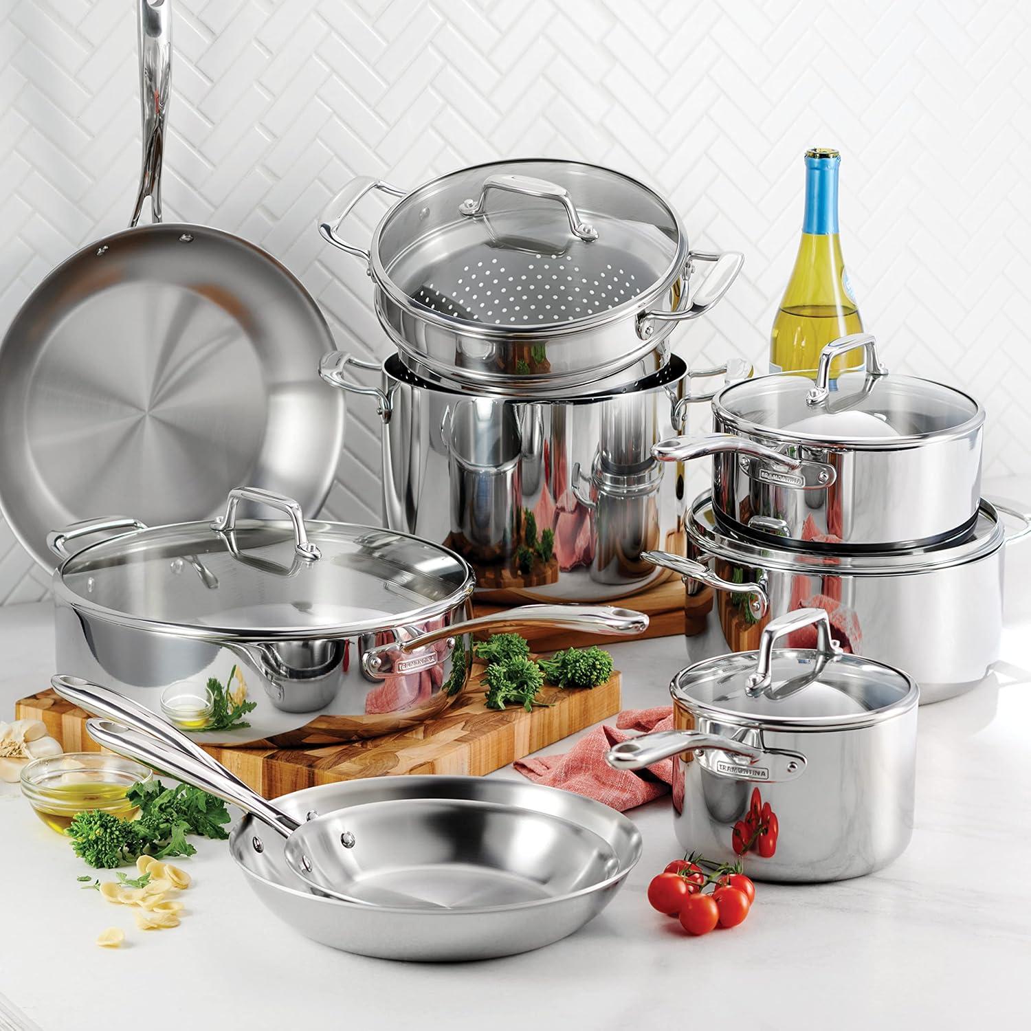 image:imageTramontina TriPly Clad Stainless Steel 12Piece Cookware Set with Glass Lids Pots and Pans Kitchen Set InductionReady DishwasherSafe NSFCertifiedCookware Set