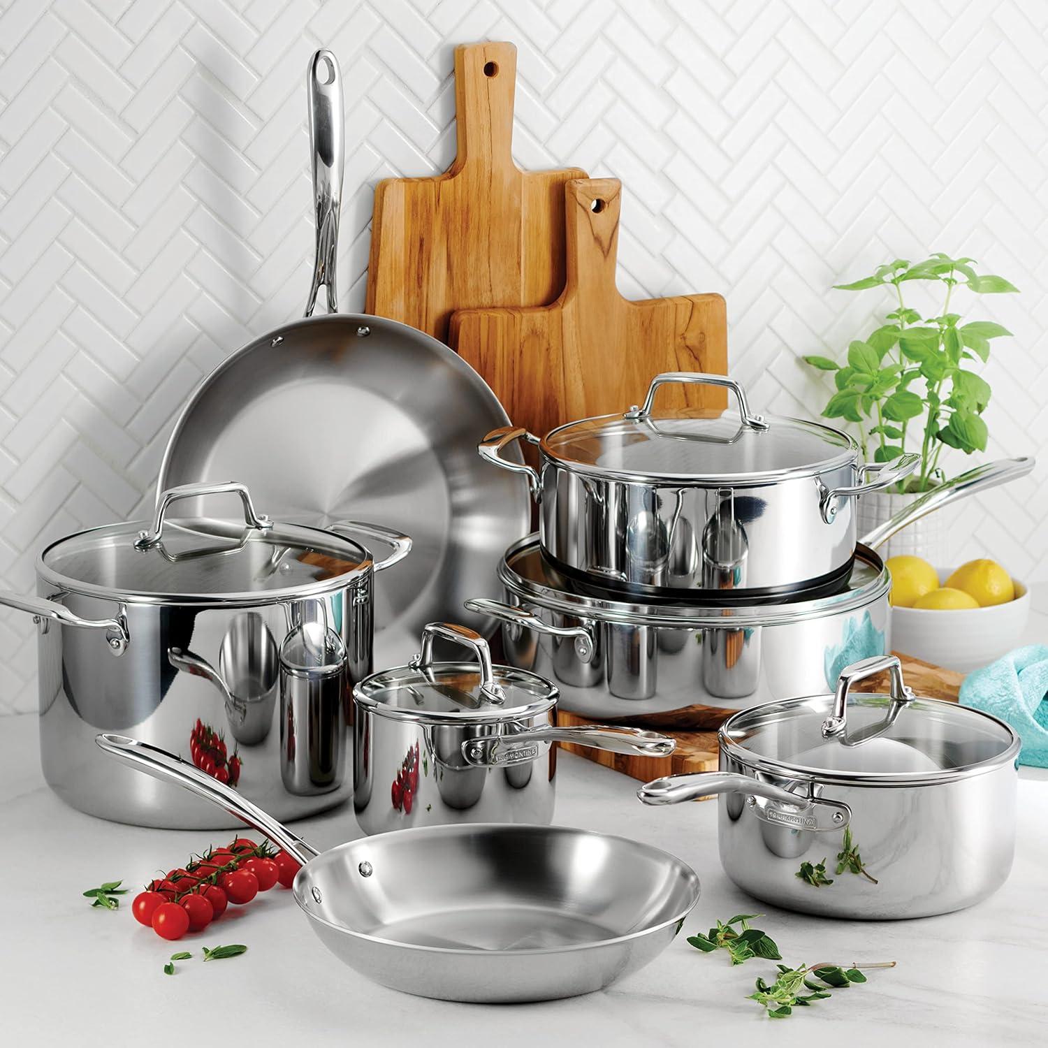 image:imageTramontina TriPly Clad Stainless Steel 12Piece Cookware Set with Glass Lids Pots and Pans Kitchen Set InductionReady DishwasherSafe NSFCertifiedCookware Set