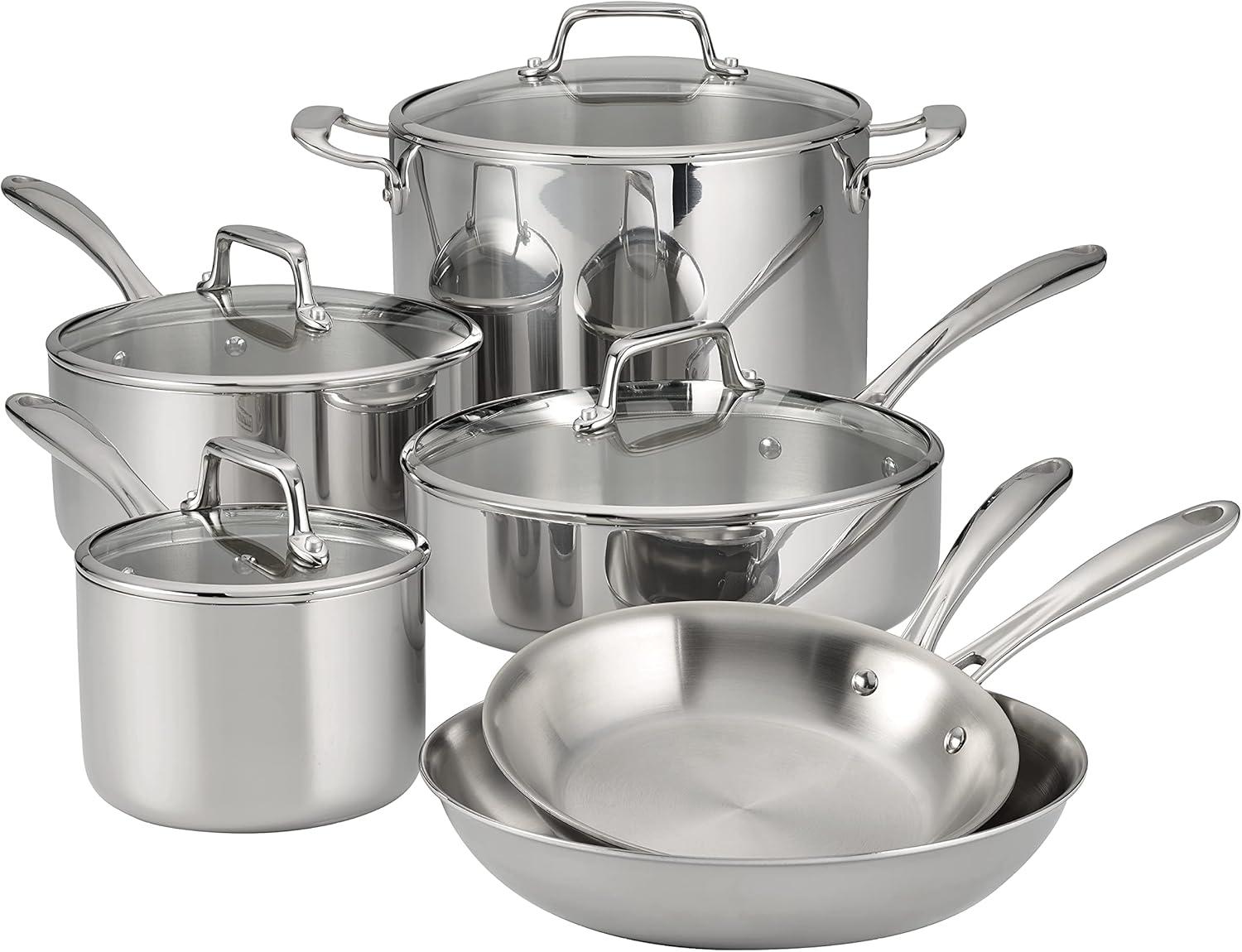 image:imageTramontina TriPly Clad Stainless Steel 12Piece Cookware Set with Glass Lids Pots and Pans Kitchen Set InductionReady DishwasherSafe NSFCertifiedCookware Set