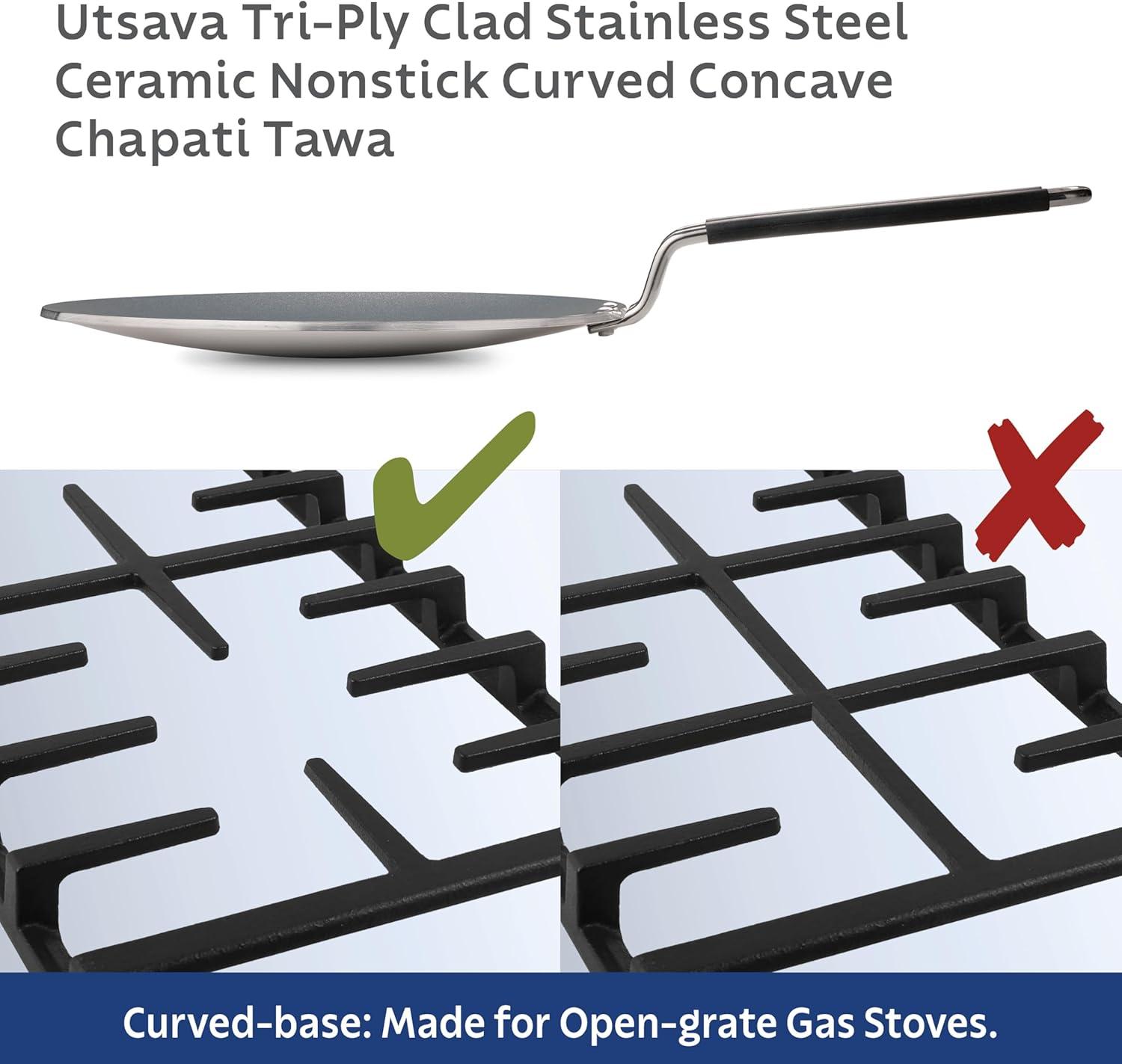 image:imageTramontina Utsava 105Inch TriPly Clad Stainless Steel CeramicCoated Curved Chapati Tawa Nonstick Concave Tava Pan for Roti amp CrepeStainless Steel