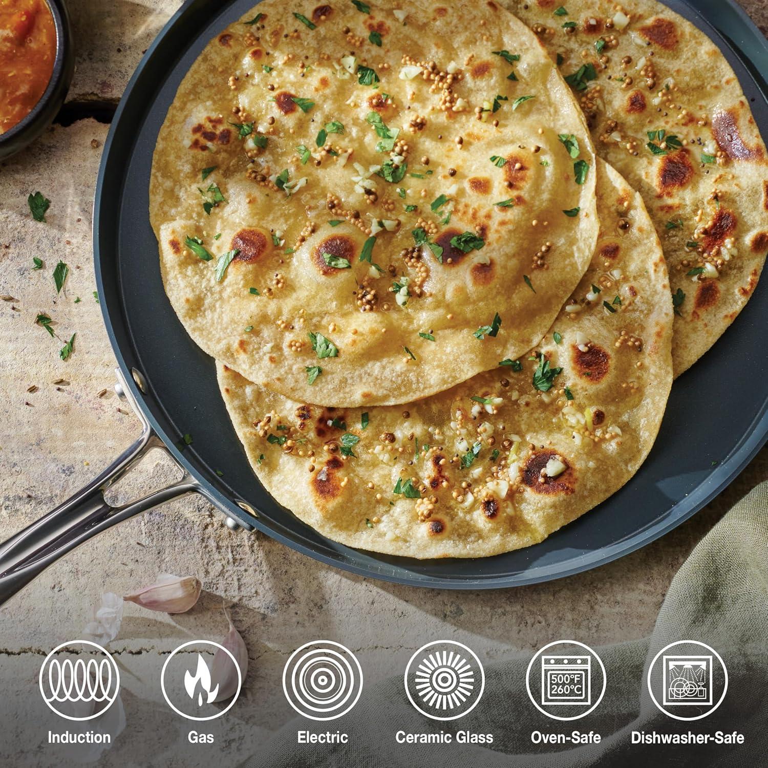 image:imageTramontina Utsava 105Inch TriPly Clad Stainless Steel CeramicCoated Curved Chapati Tawa Nonstick Concave Tava Pan for Roti amp CrepeStainless Steel