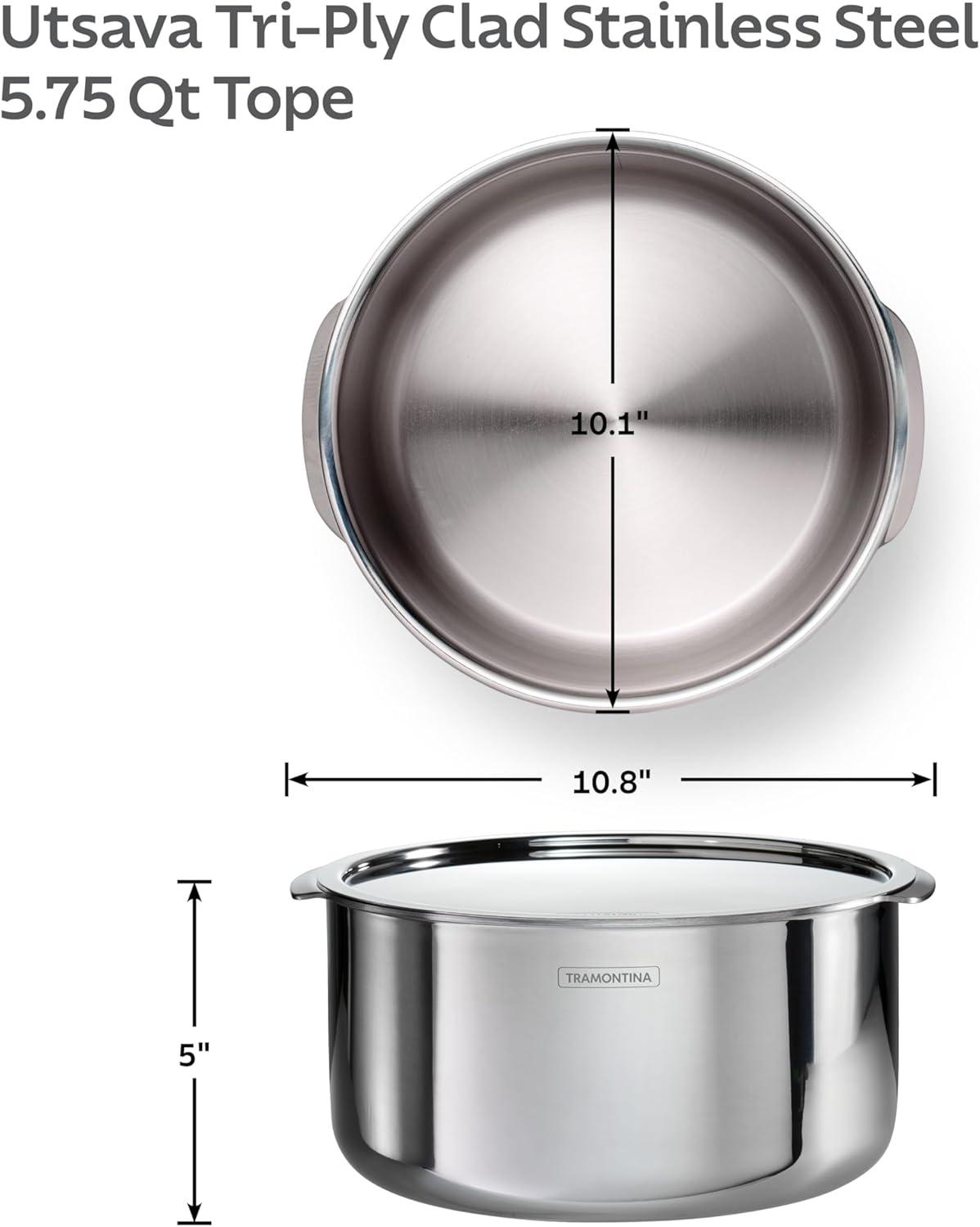 image:imageTramontina Utsava 175Quart TriPly Clad Stainless Steel Tope with Lid Small Patila Pot for Indian CookingStainless Steel