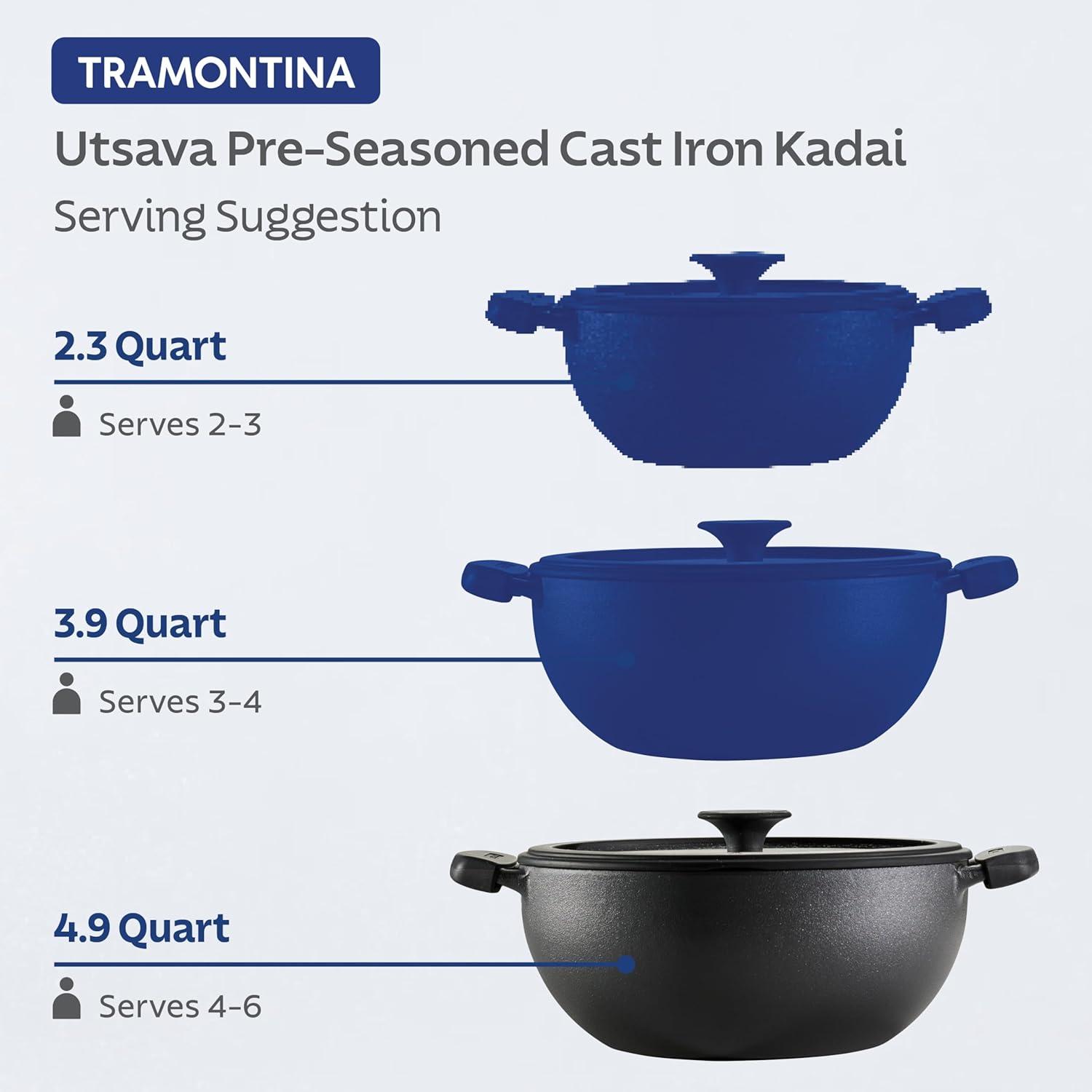 image:imageTramontina Utsava 23Quart PreSeasoned Cast Iron Kadai with Lid Small Kadhai Pot for Indian Cooking49Quart