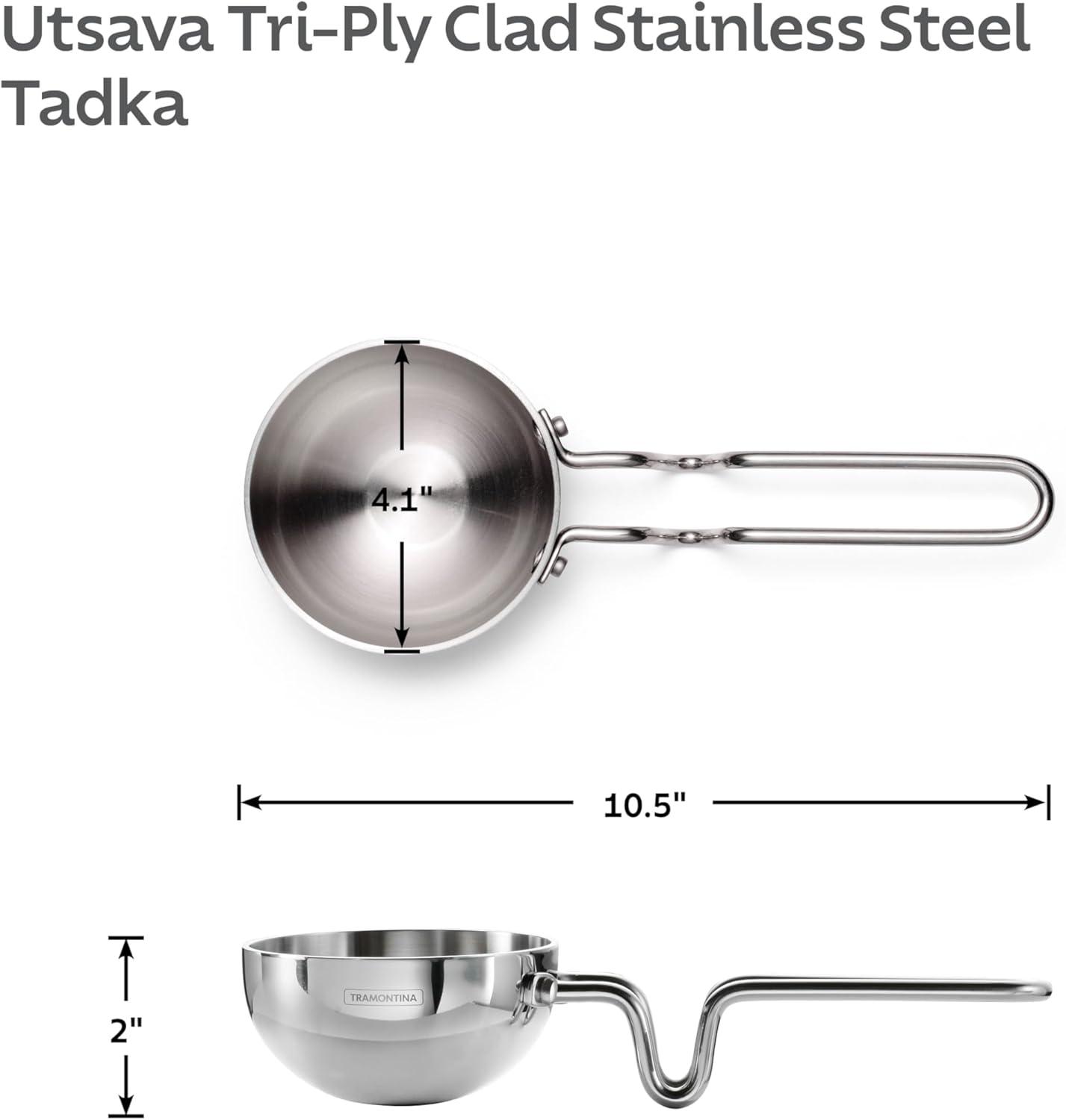 image:imageTramontina Utsava 4Inch TriPly Clad Stainless Steel Tadka Spice Heating Pan for Indian Cooking