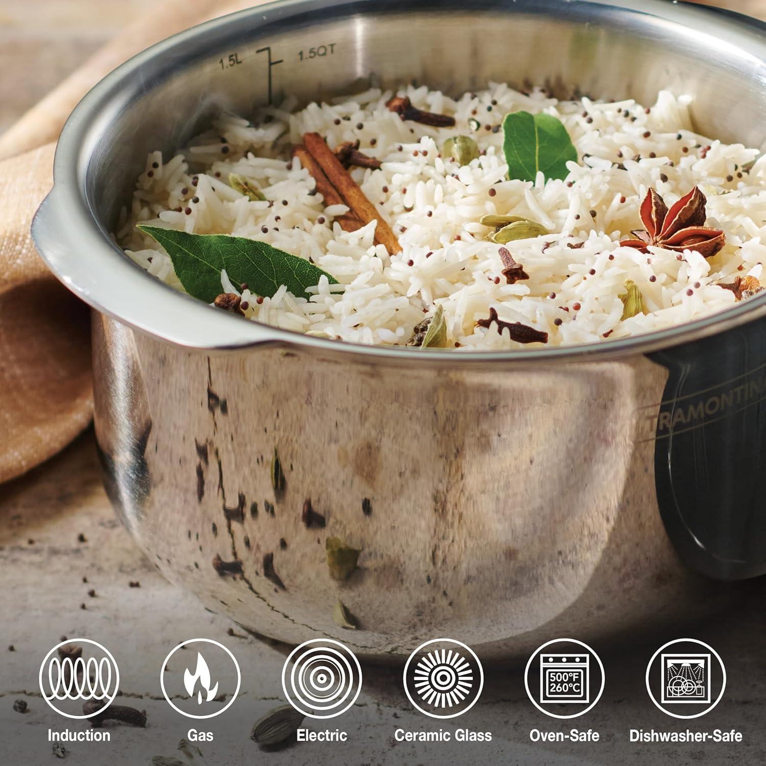 image:imageTramontina Utsava 575Quart TriPly Clad Stainless Steel Tope with Lid Large Patila Pot for Indian CookingStainless Steel