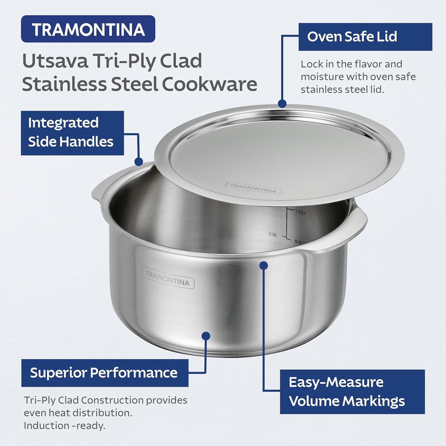 image:imageTramontina Utsava 575Quart TriPly Clad Stainless Steel Tope with Lid Large Patila Pot for Indian CookingStainless Steel