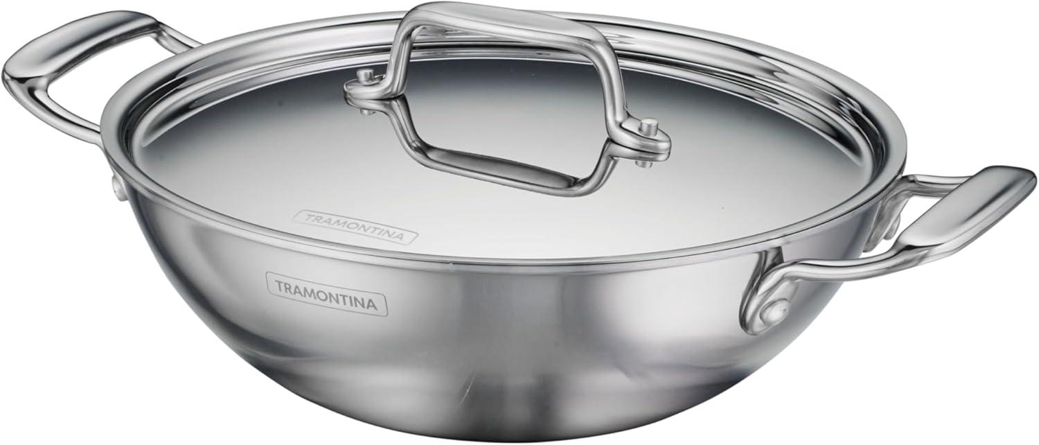 image:imageTramontina Utsava TriPly Clad Stainless Steel 18Quart Kadai with Lid and Ceramic Non Stick Interior InductionReady Small Kadhai Pot for Indian CookingCeramic