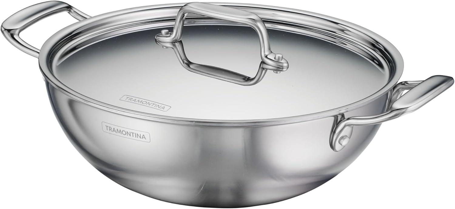 image:imageTramontina Utsava TriPly Clad Stainless Steel 18Quart Kadai with Lid and Ceramic Non Stick Interior InductionReady Small Kadhai Pot for Indian CookingCeramic