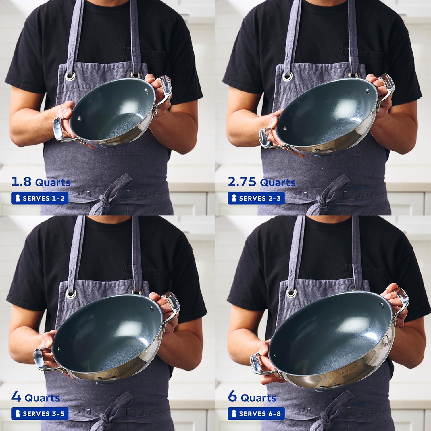 image:imageTramontina Utsava TriPly Clad Stainless Steel 18Quart Kadai with Lid and Ceramic Non Stick Interior InductionReady Small Kadhai Pot for Indian CookingCeramic