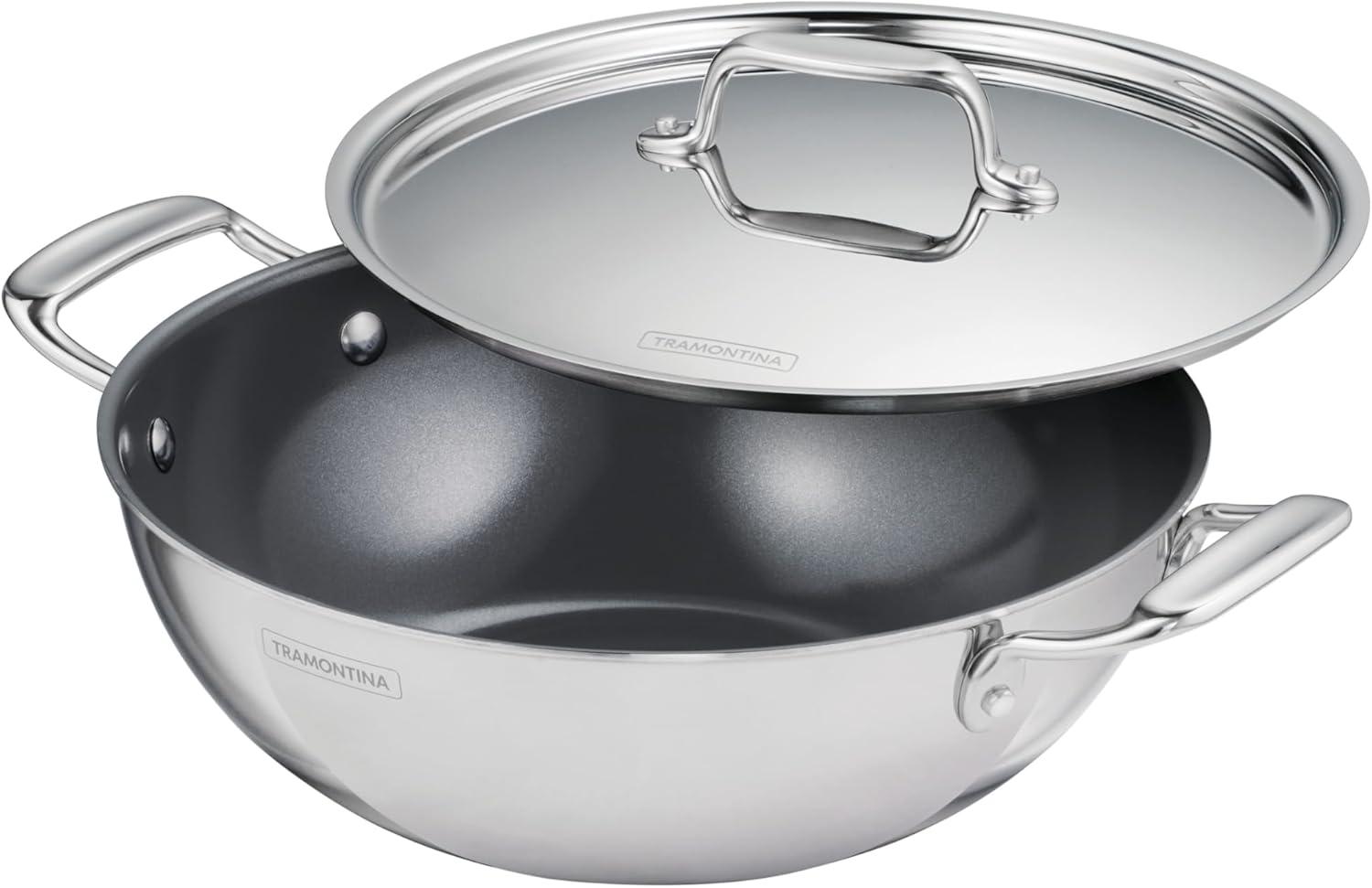 image:imageTramontina Utsava TriPly Clad Stainless Steel 18Quart Kadai with Lid and Ceramic Non Stick Interior InductionReady Small Kadhai Pot for Indian CookingCeramic