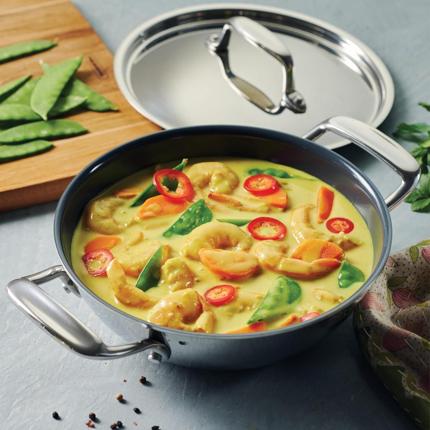 image:imageTramontina Utsava TriPly Clad Stainless Steel 275Quart Kadai with Lid and Ceramic Non Stick Interior InductionReady Kadhai Pot for Indian CookingCeramic