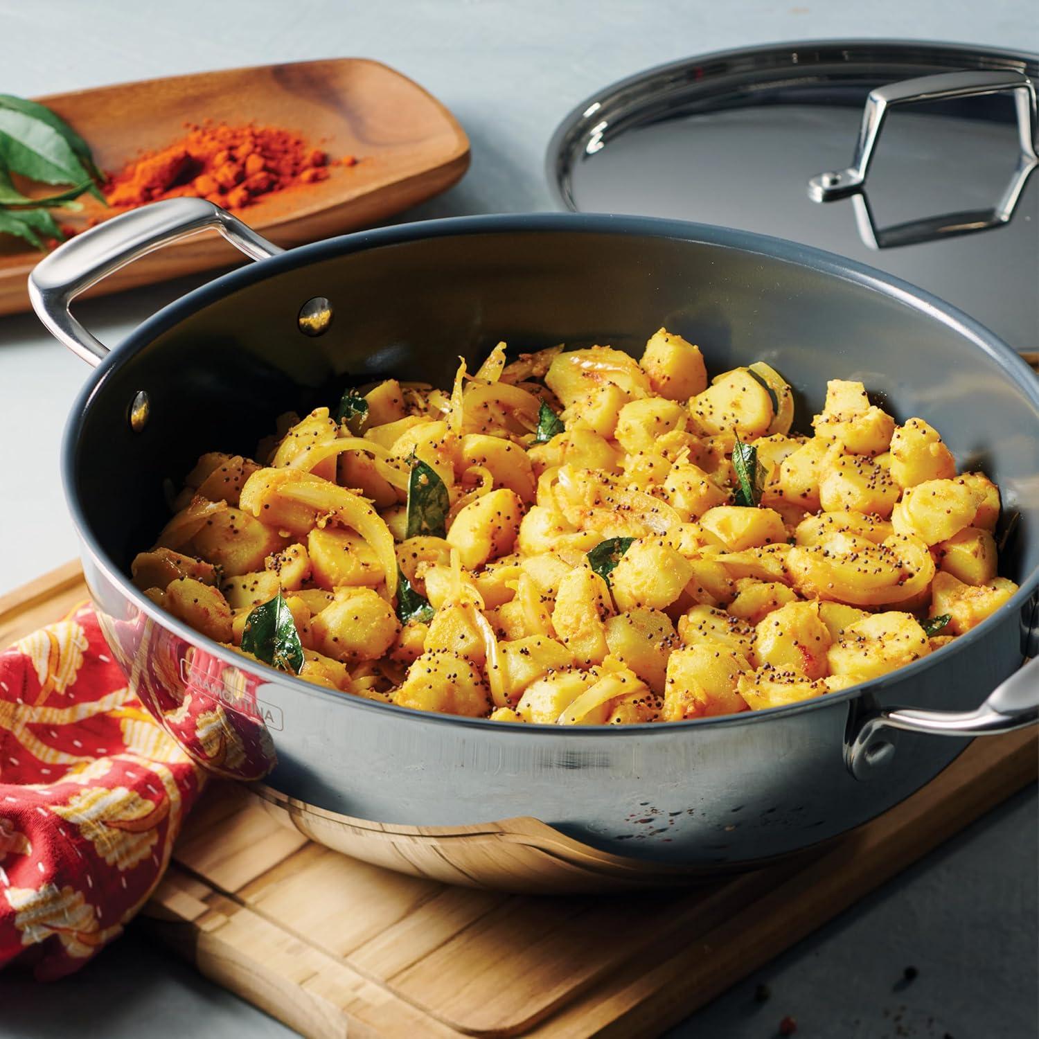 image:imageTramontina Utsava TriPly Clad Stainless Steel 275Quart Kadai with Lid and Ceramic Non Stick Interior InductionReady Kadhai Pot for Indian CookingCeramic
