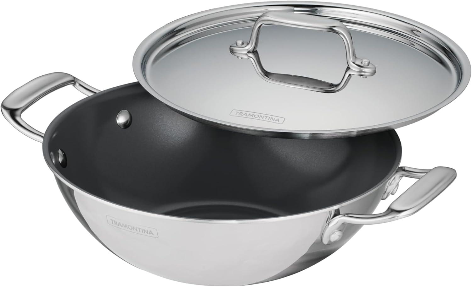 image:imageTramontina Utsava TriPly Clad Stainless Steel 275Quart Kadai with Lid and Ceramic Non Stick Interior InductionReady Kadhai Pot for Indian CookingCeramic