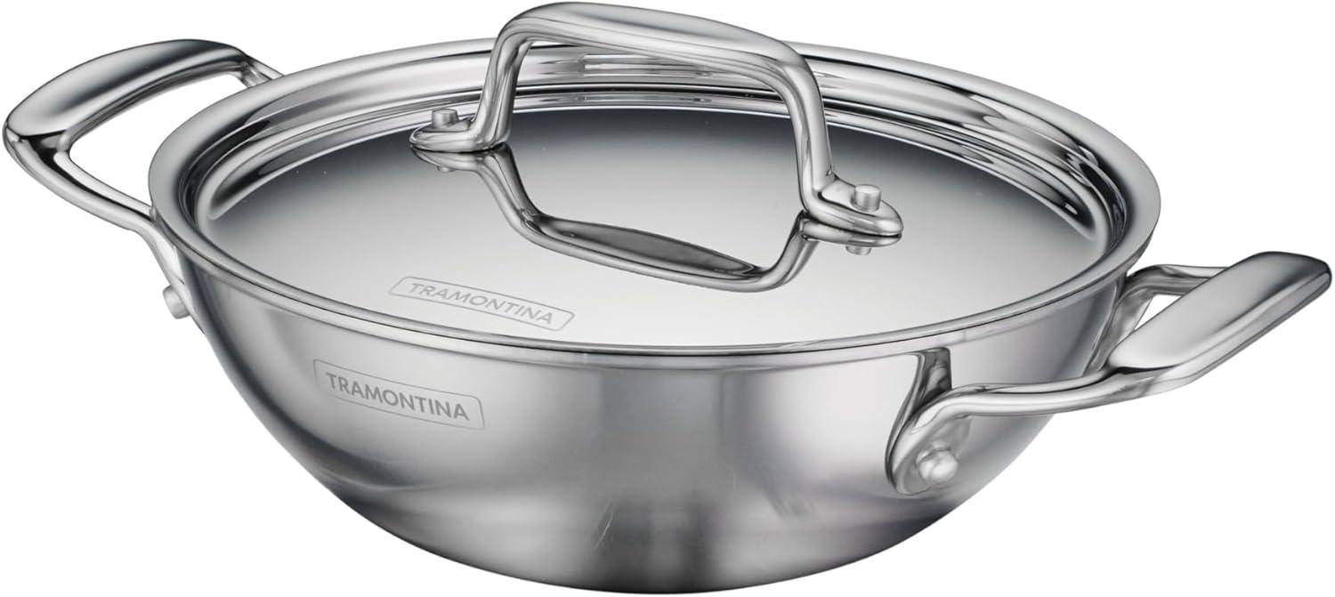 image:imageTramontina Utsava TriPly Clad Stainless Steel 275Quart Kadai with Lid and Ceramic Non Stick Interior InductionReady Kadhai Pot for Indian CookingCeramic