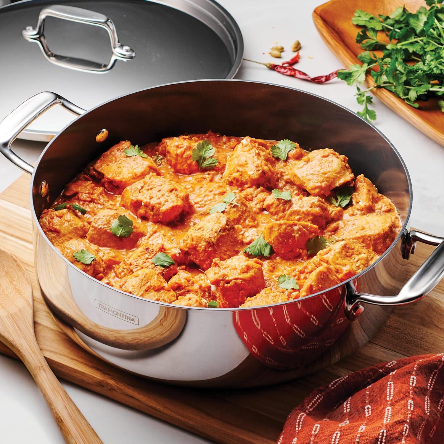 image:imageTramontina Utsava TriPly Clad Stainless Steel 29Quart Saute Pan with Lid and Ceramic Non Stick Interior InductionReady Cooking PanCasserole