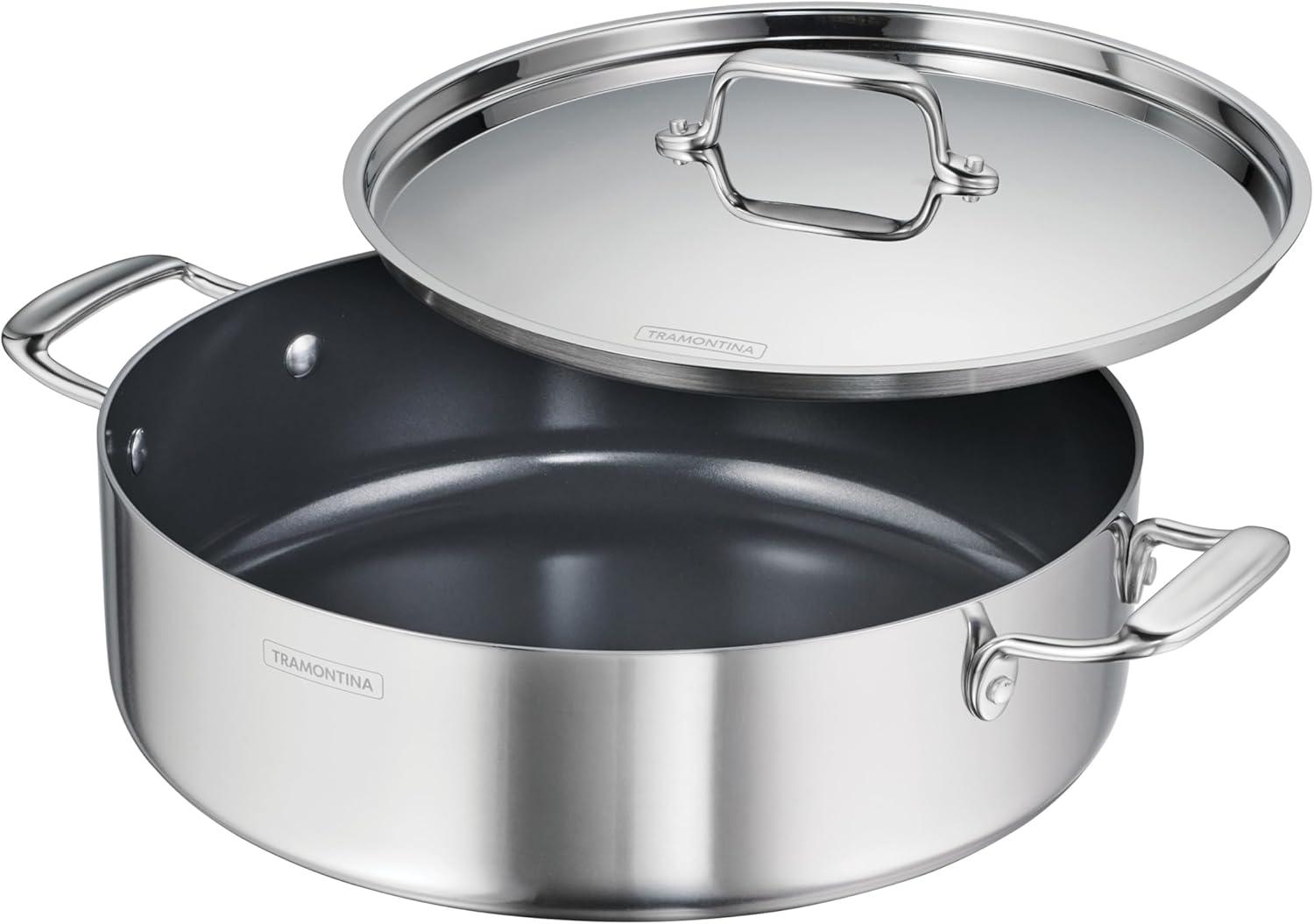 image:imageTramontina Utsava TriPly Clad Stainless Steel 29Quart Saute Pan with Lid and Ceramic Non Stick Interior InductionReady Cooking PanCasserole