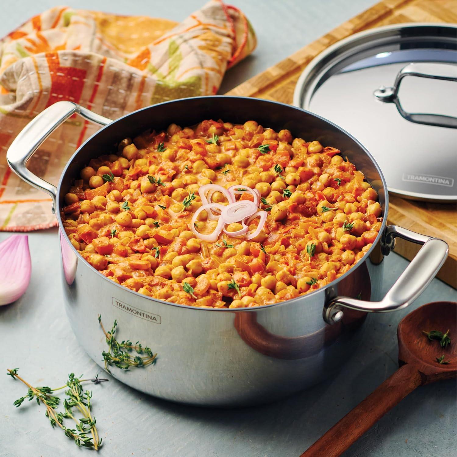 image:imageTramontina Utsava TriPly Clad Stainless Steel 29Quart Saute Pan with Lid and Ceramic Non Stick Interior InductionReady Cooking PanCasserole