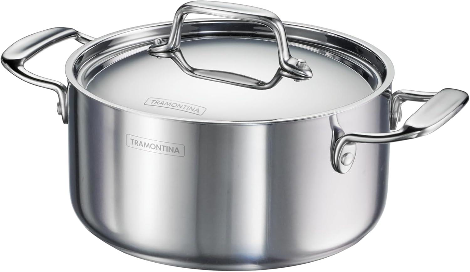 image:imageTramontina Utsava TriPly Clad Stainless Steel 29Quart Saute Pan with Lid and Ceramic Non Stick Interior InductionReady Cooking PanCasserole