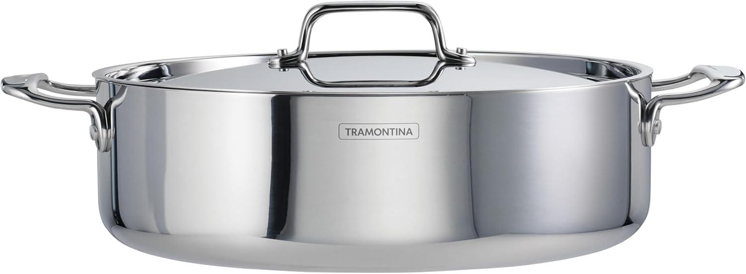 image:imageTramontina Utsava TriPly Clad Stainless Steel 29Quart Saute Pan with Lid and Ceramic Non Stick Interior InductionReady Cooking PanCasserole