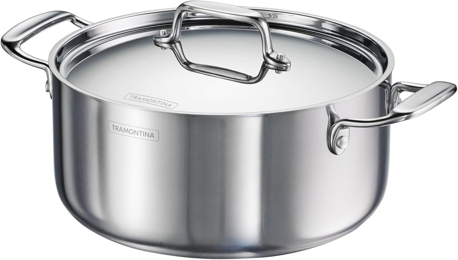 image:imageTramontina Utsava TriPly Clad Stainless Steel 29Quart Saute Pan with Lid and Ceramic Non Stick Interior InductionReady Cooking PanCasserole
