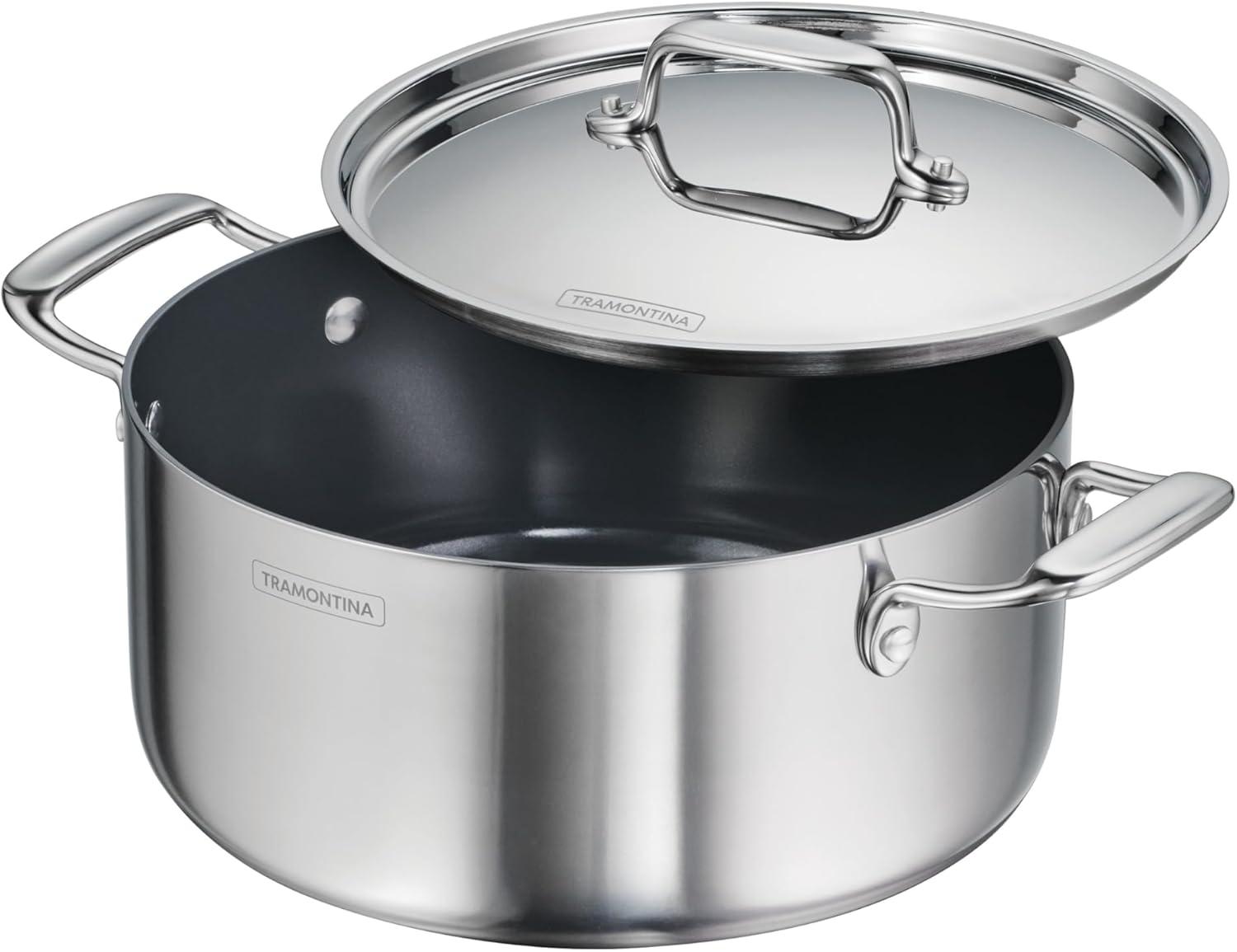 image:imageTramontina Utsava TriPly Clad Stainless Steel 29Quart Saute Pan with Lid and Ceramic Non Stick Interior InductionReady Cooking PanCasserole