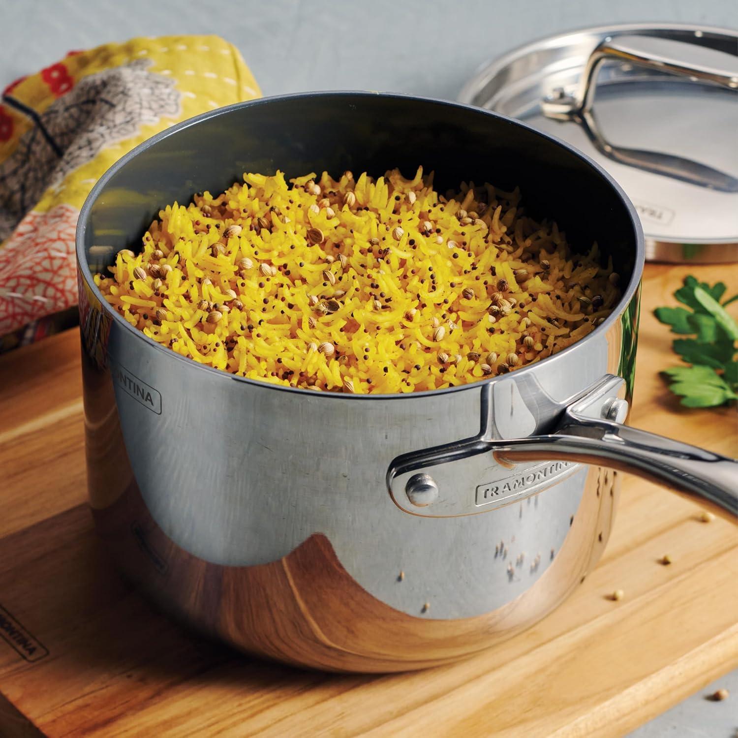 image:imageTramontina Utsava TriPly Clad Stainless Steel 29Quart Saute Pan with Lid and Ceramic Non Stick Interior InductionReady Cooking PanSauce Pan