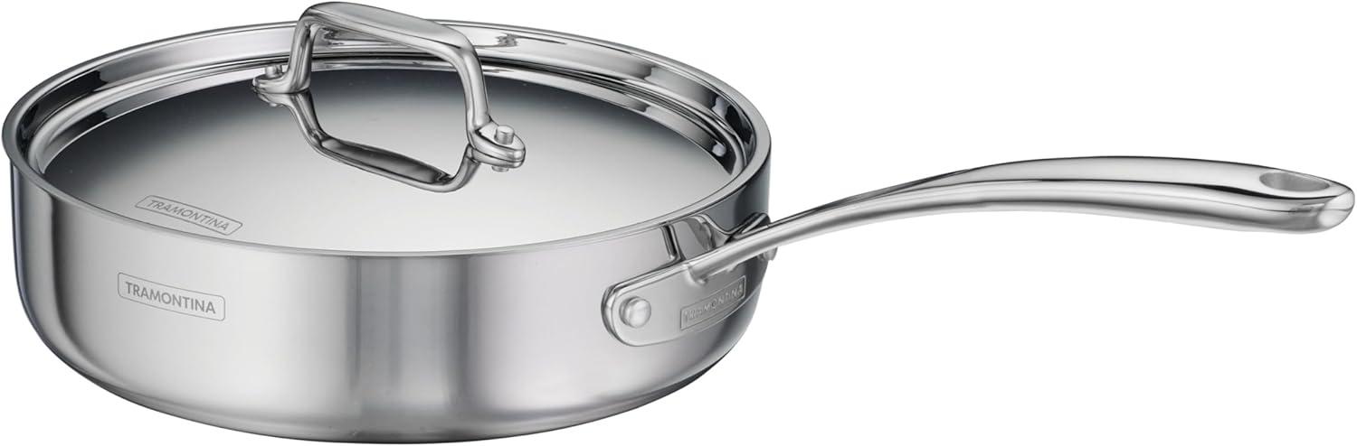 image:imageTramontina Utsava TriPly Clad Stainless Steel 29Quart Saute Pan with Lid and Ceramic Non Stick Interior InductionReady Cooking PanSaute Pan