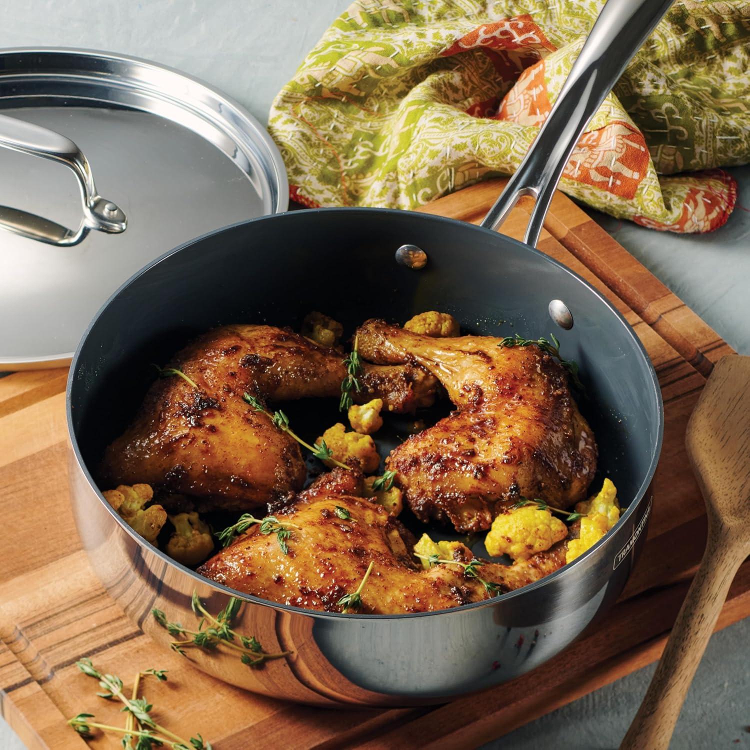 image:imageTramontina Utsava TriPly Clad Stainless Steel 29Quart Saute Pan with Lid and Ceramic Non Stick Interior InductionReady Cooking PanSaute Pan