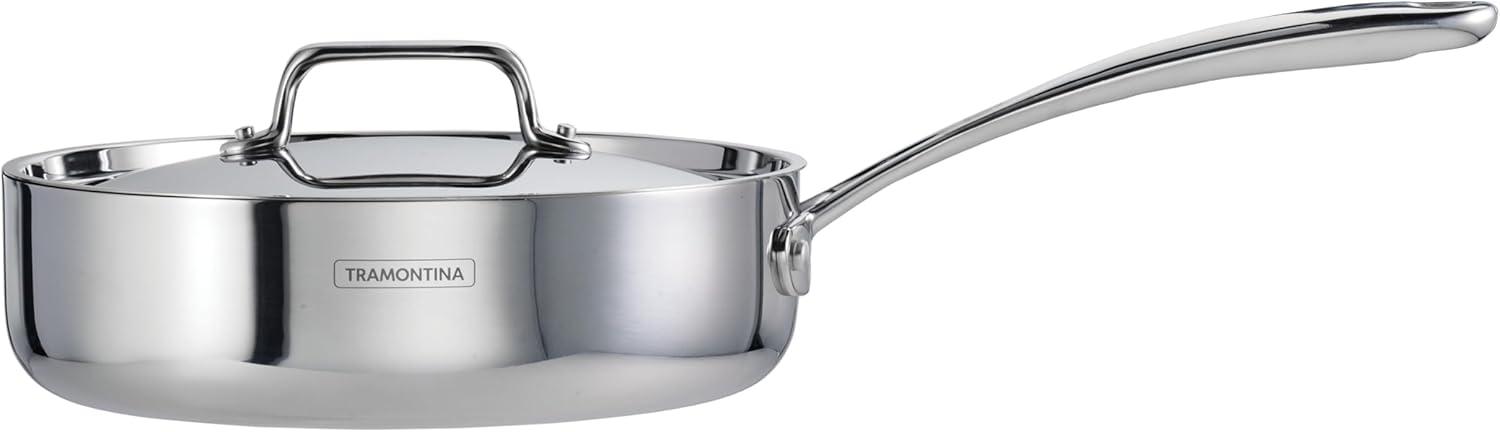 image:imageTramontina Utsava TriPly Clad Stainless Steel 29Quart Saute Pan with Lid and Ceramic Non Stick Interior InductionReady Cooking PanSaute Pan