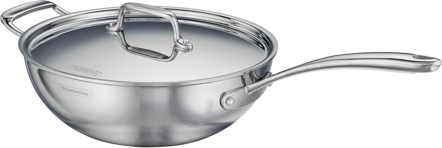image:imageTramontina Utsava TriPly Clad Stainless Steel 29Quart Saute Pan with Lid and Ceramic Non Stick Interior InductionReady Cooking PanWok