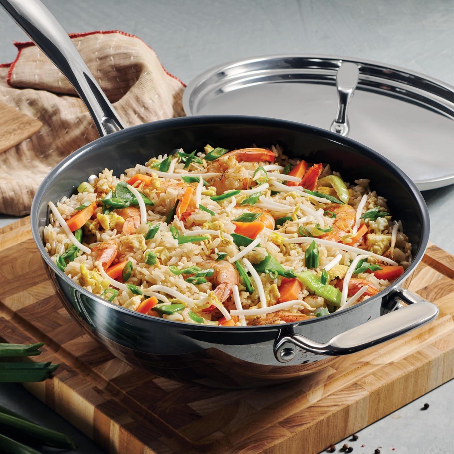 image:imageTramontina Utsava TriPly Clad Stainless Steel 29Quart Saute Pan with Lid and Ceramic Non Stick Interior InductionReady Cooking PanWok