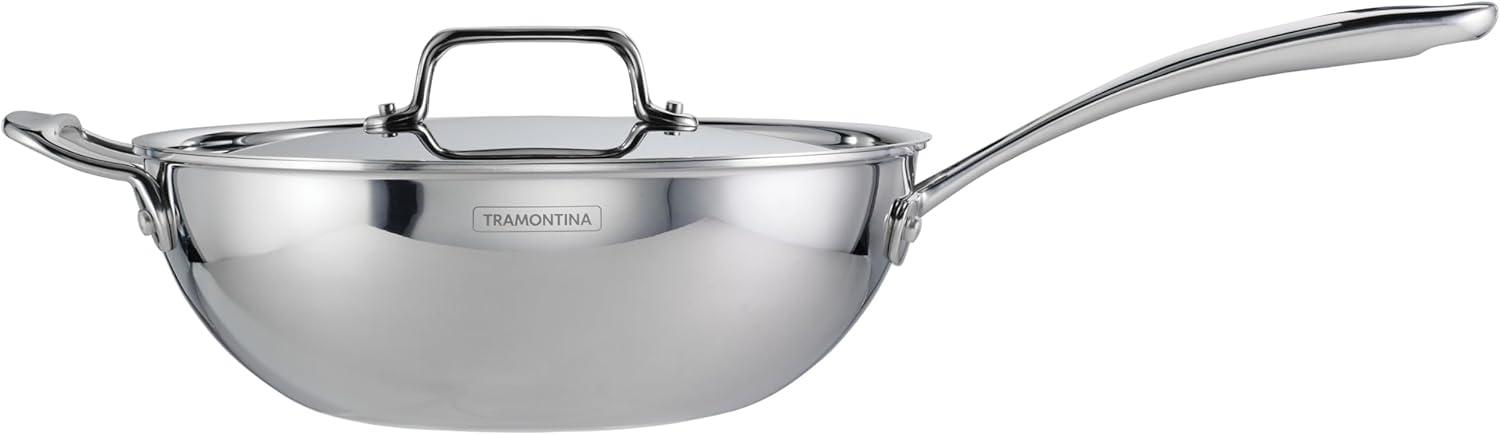 image:imageTramontina Utsava TriPly Clad Stainless Steel 29Quart Saute Pan with Lid and Ceramic Non Stick Interior InductionReady Cooking PanWok