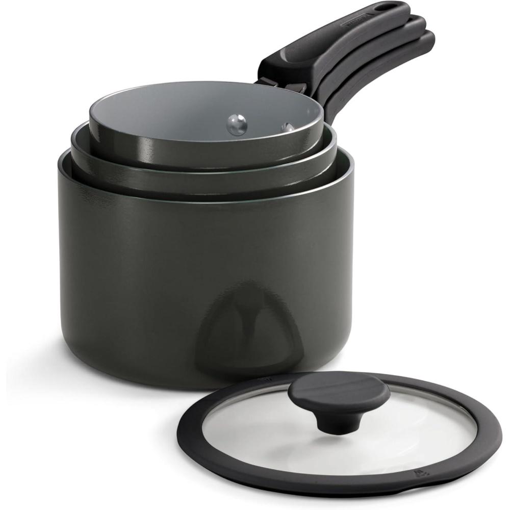 image:imageTramontina Ceramic Non Stick 6Piece Nesting Sauce Pan Set with Lids Stackable Nonstick Cookware Set Dishwasher and Oven Safe Dark GrayDark Gray Ceramic