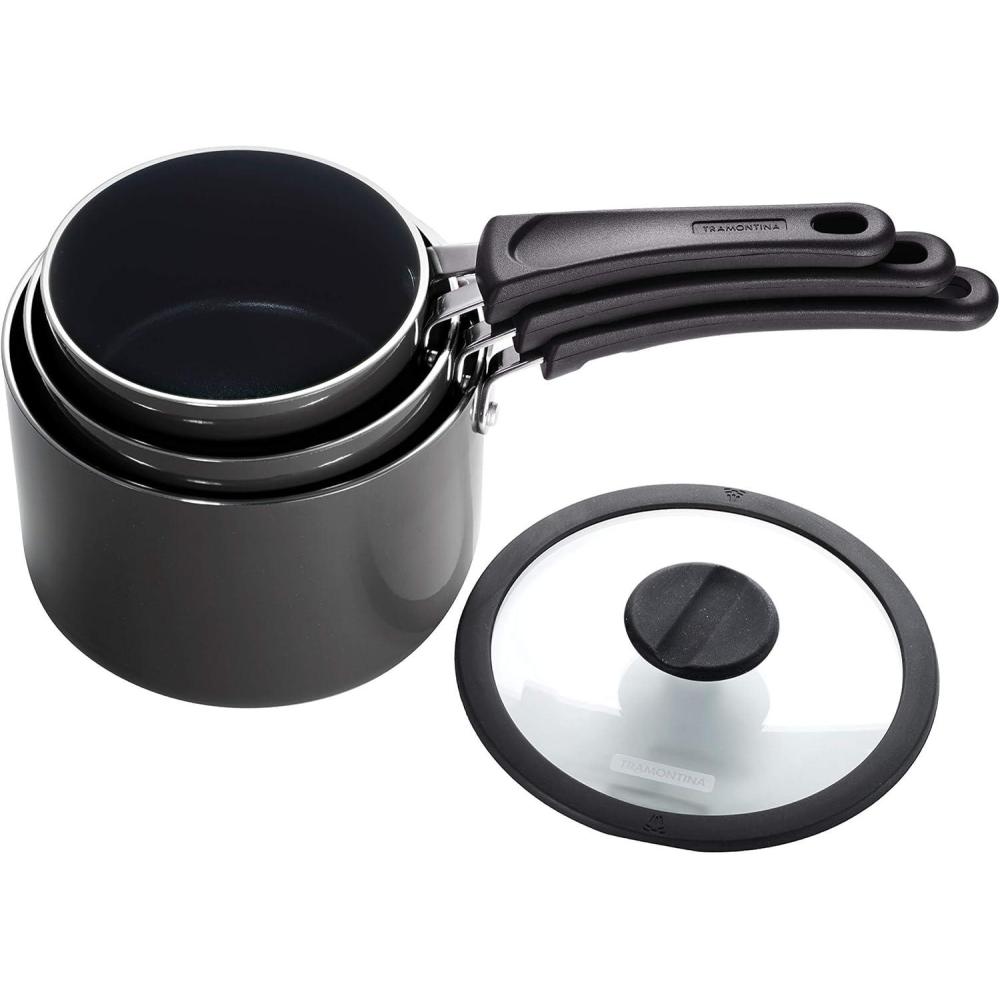 image:imageTramontina Ceramic Non Stick 6Piece Nesting Sauce Pan Set with Lids Stackable Nonstick Cookware Set Dishwasher and Oven Safe Dark GrayGray