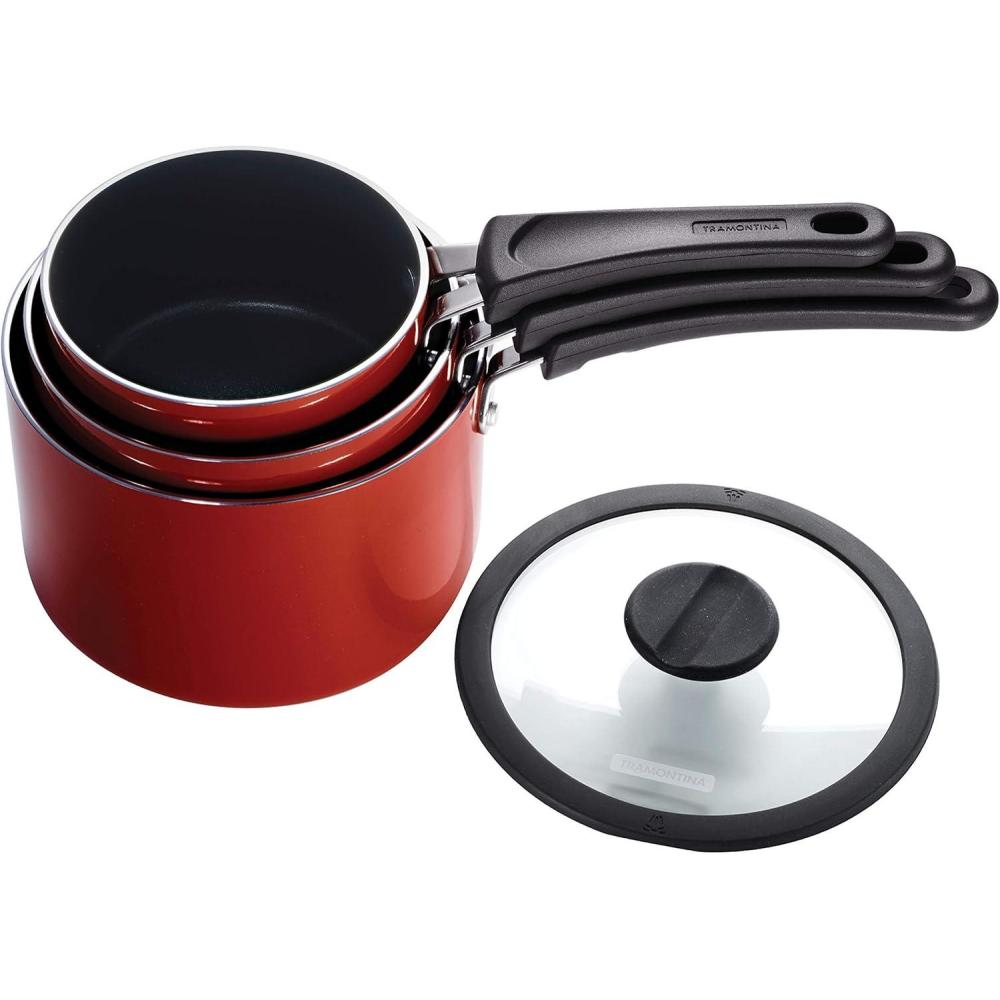 image:imageTramontina Ceramic Non Stick 6Piece Nesting Sauce Pan Set with Lids Stackable Nonstick Cookware Set Dishwasher and Oven Safe Dark GrayRed