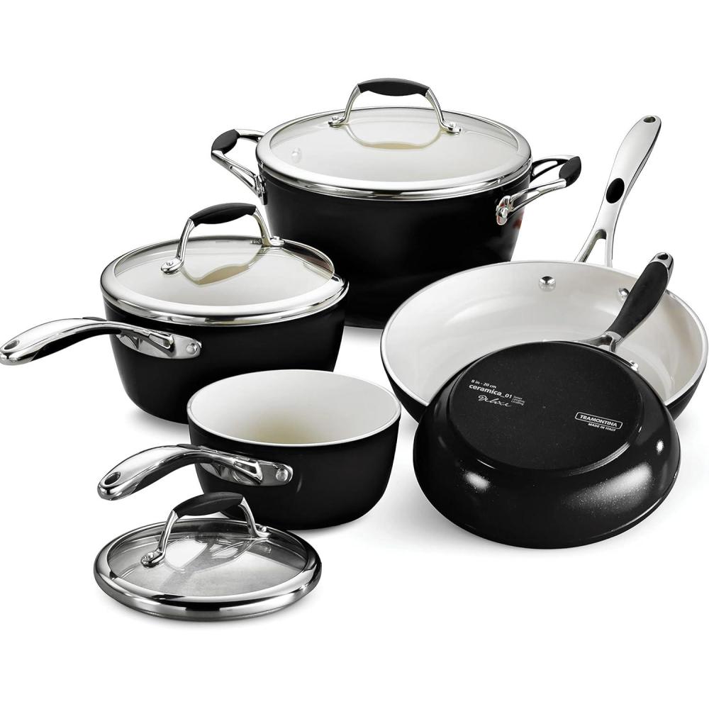 image:imageTramontina Ceramica Deluxe 10Inch Frying Pan Ceramic Non Stick Skillet OvenSafe Metallic BlackCookware Set
