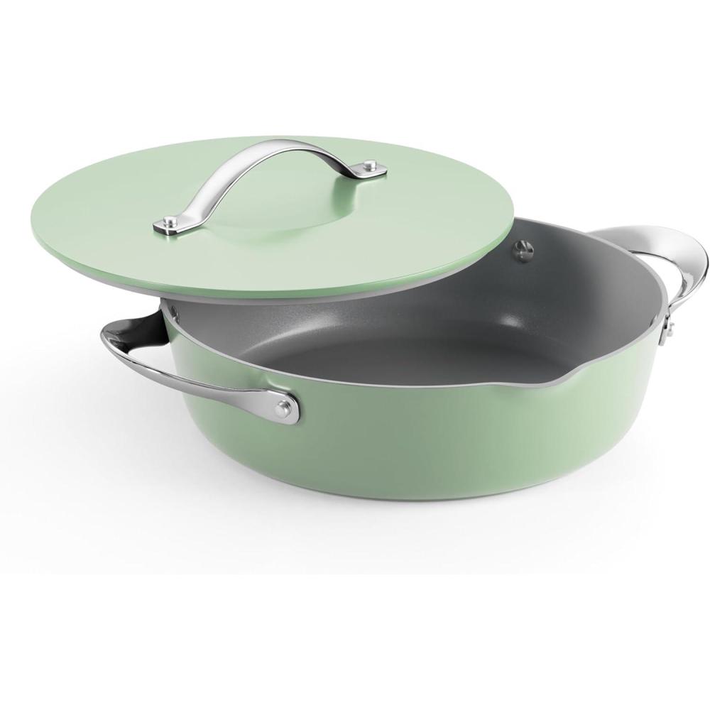 image:imageTramontina Fiora 425Quart Multipurpose Ceramic Non Stick Cooking Pan with Lid WhiteMint