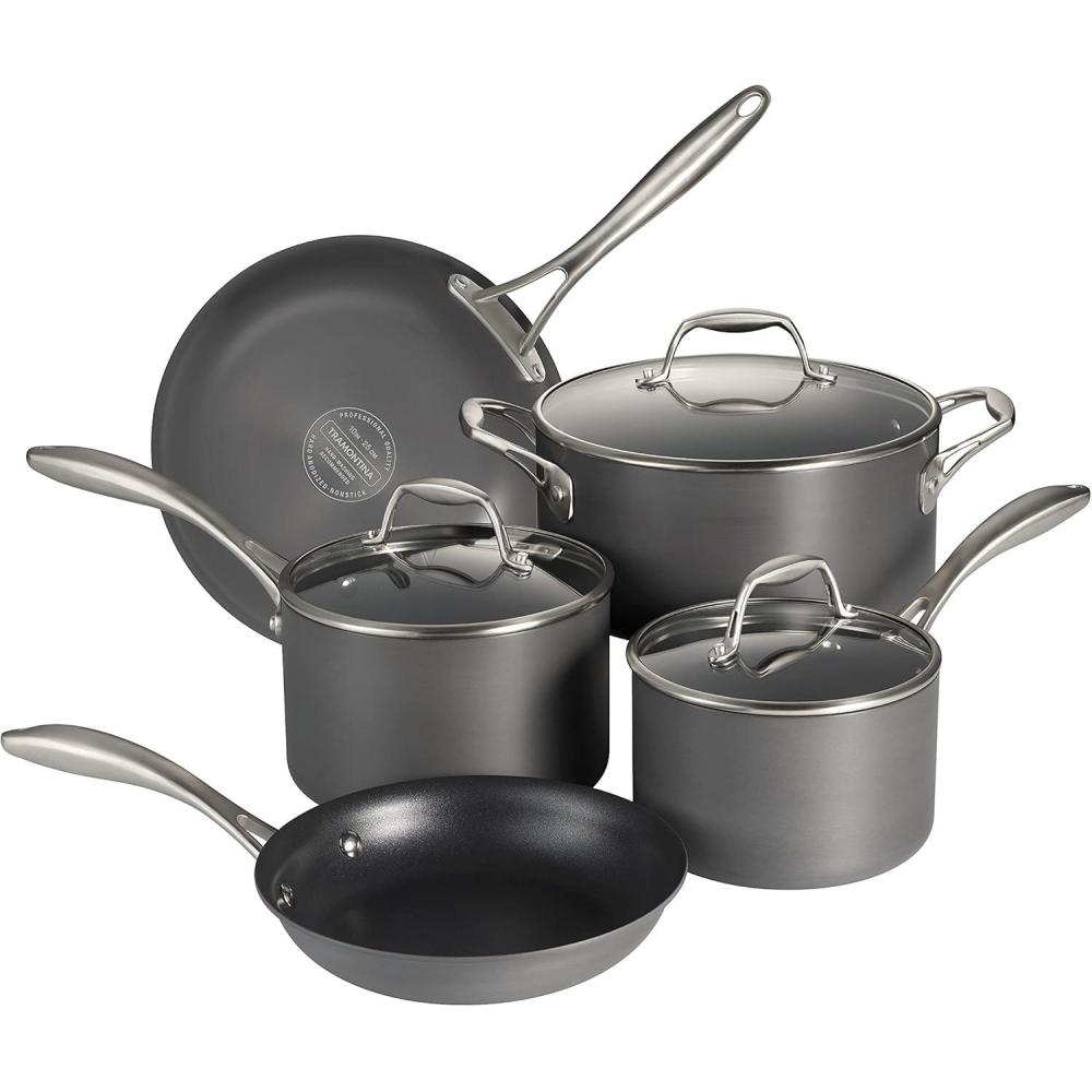 image:imageTramontina OnyxPro Hard Anodized Non Stick 8Piece Cookware Set with Glass Lids Pots and Pans Kitchen Set Oven SafeCookware Set