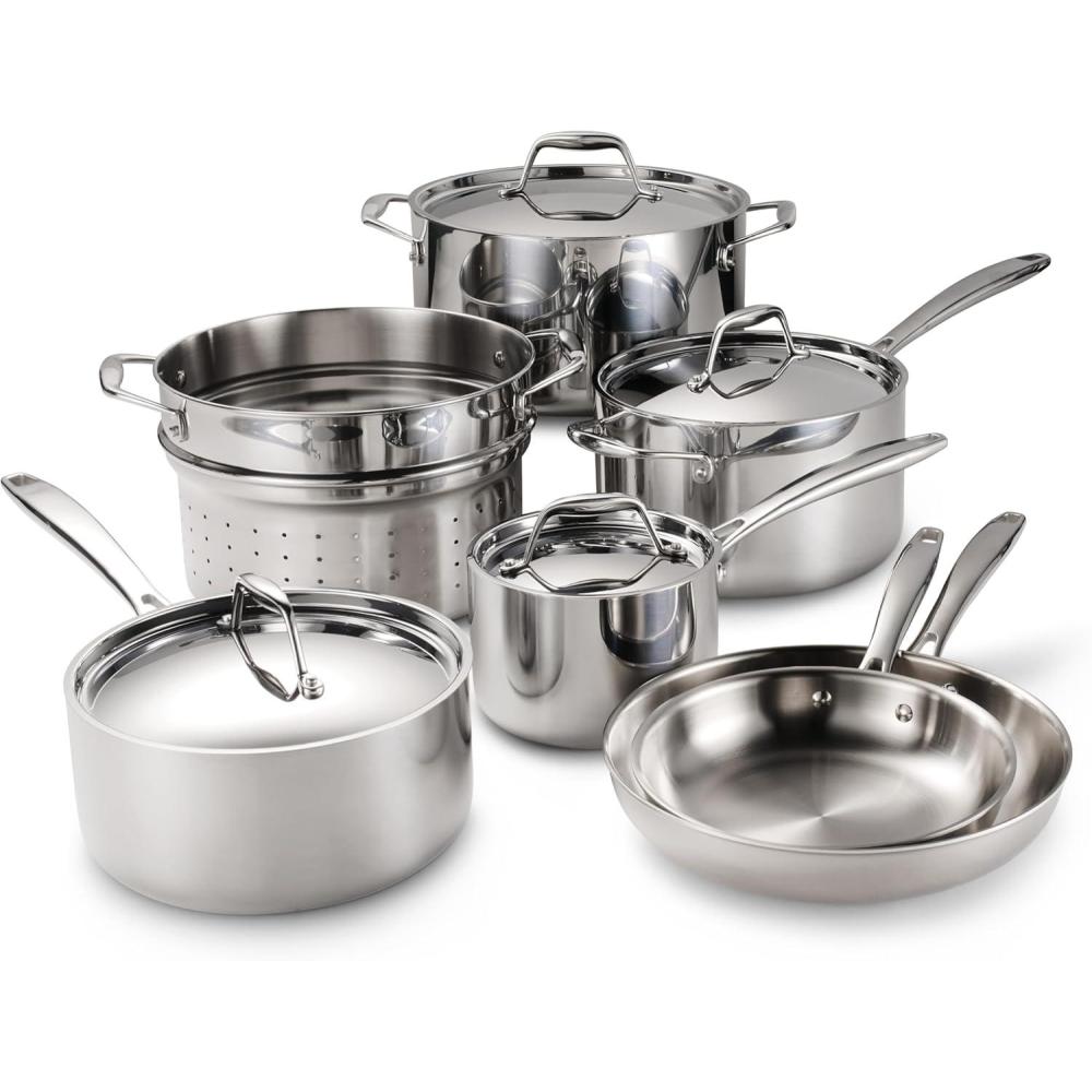 image:imageTramontina Signature TriPly Clad Stainless Steel 11Piece Cookware Set with Lids Pots and Pans Kitchen Set InductionReady DishwasherSafe NSFCertified11Piece