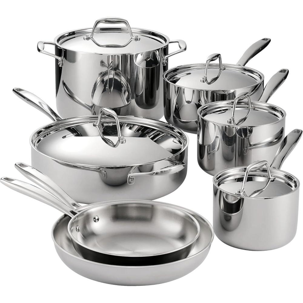 image:imageTramontina Signature TriPly Clad Stainless Steel 11Piece Cookware Set with Lids Pots and Pans Kitchen Set InductionReady DishwasherSafe NSFCertified12Piece