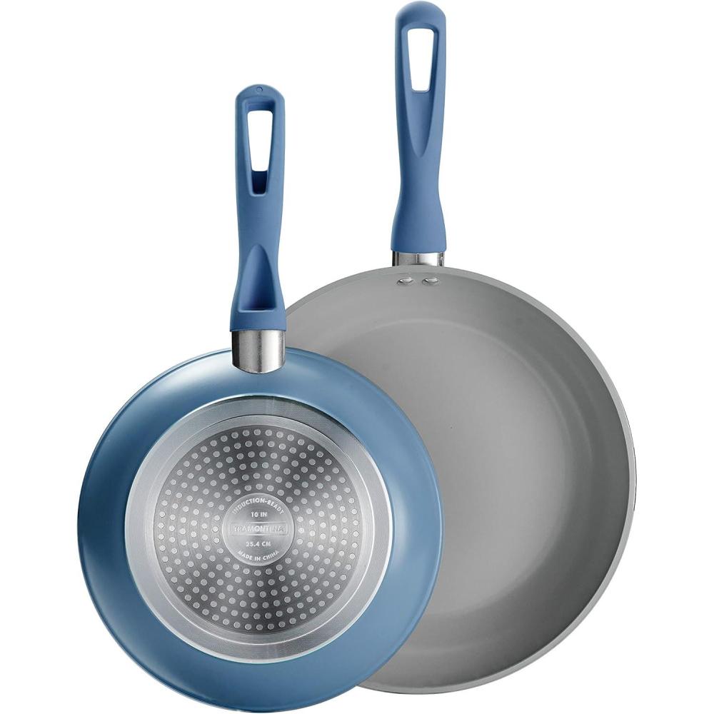 image:imageTramontina Solara 10 amp 12Inch Ceramic Non Stick Frying Pan Set HeavyGauge Aluminum Skillet with Nonstick Coating Dishwasher and Oven Safe Purple 2PackBlue