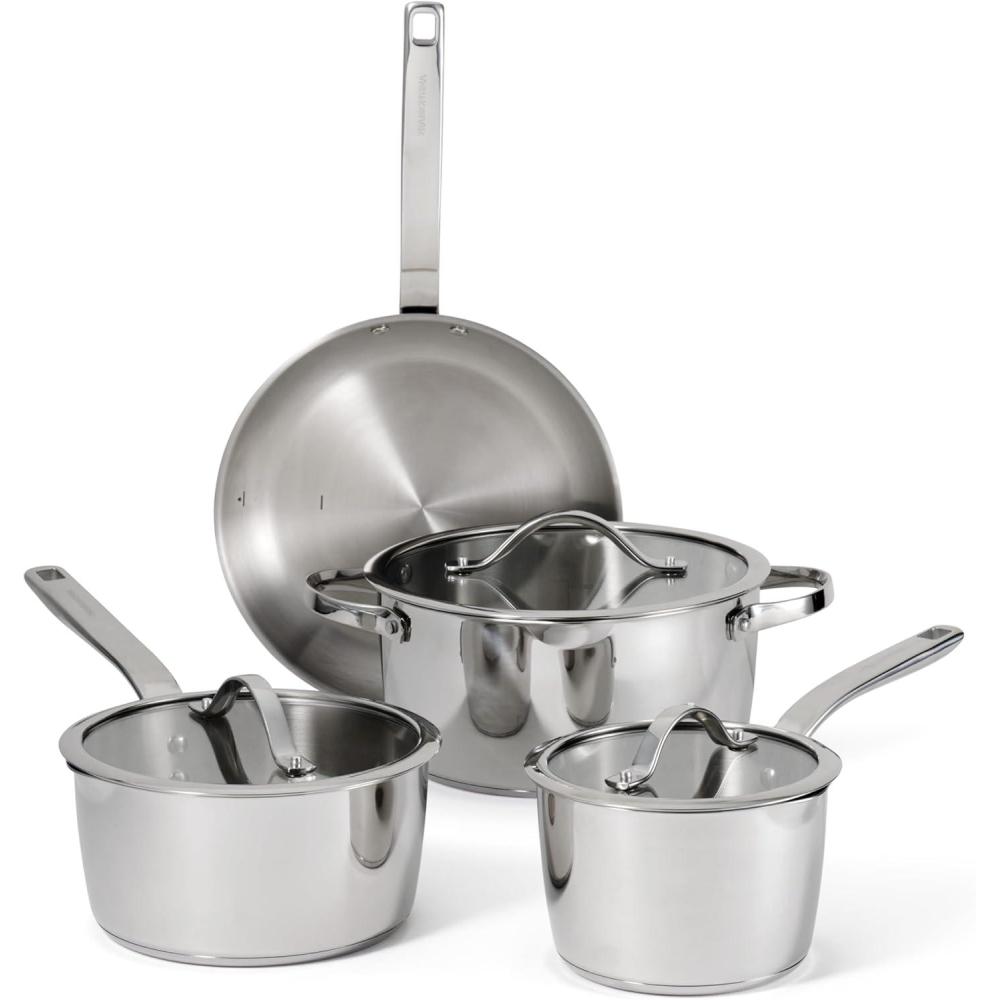 image:imageTramontina Tempo TriPly Base Stainless Steel 14Piece Cookware Set with Glass Lids Pots and Pans Kitchen Set InductionReady OvenSafe DishwasherSafeCookware Set