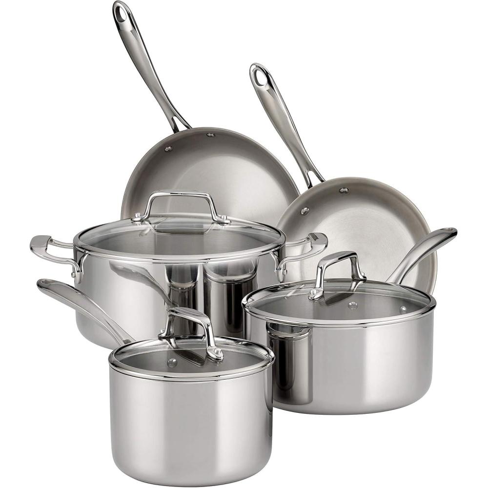 image:imageTramontina TriPly Clad Stainless Steel 12Piece Cookware Set with Glass Lids Pots and Pans Kitchen Set InductionReady DishwasherSafe NSFCertifiedCookware Set