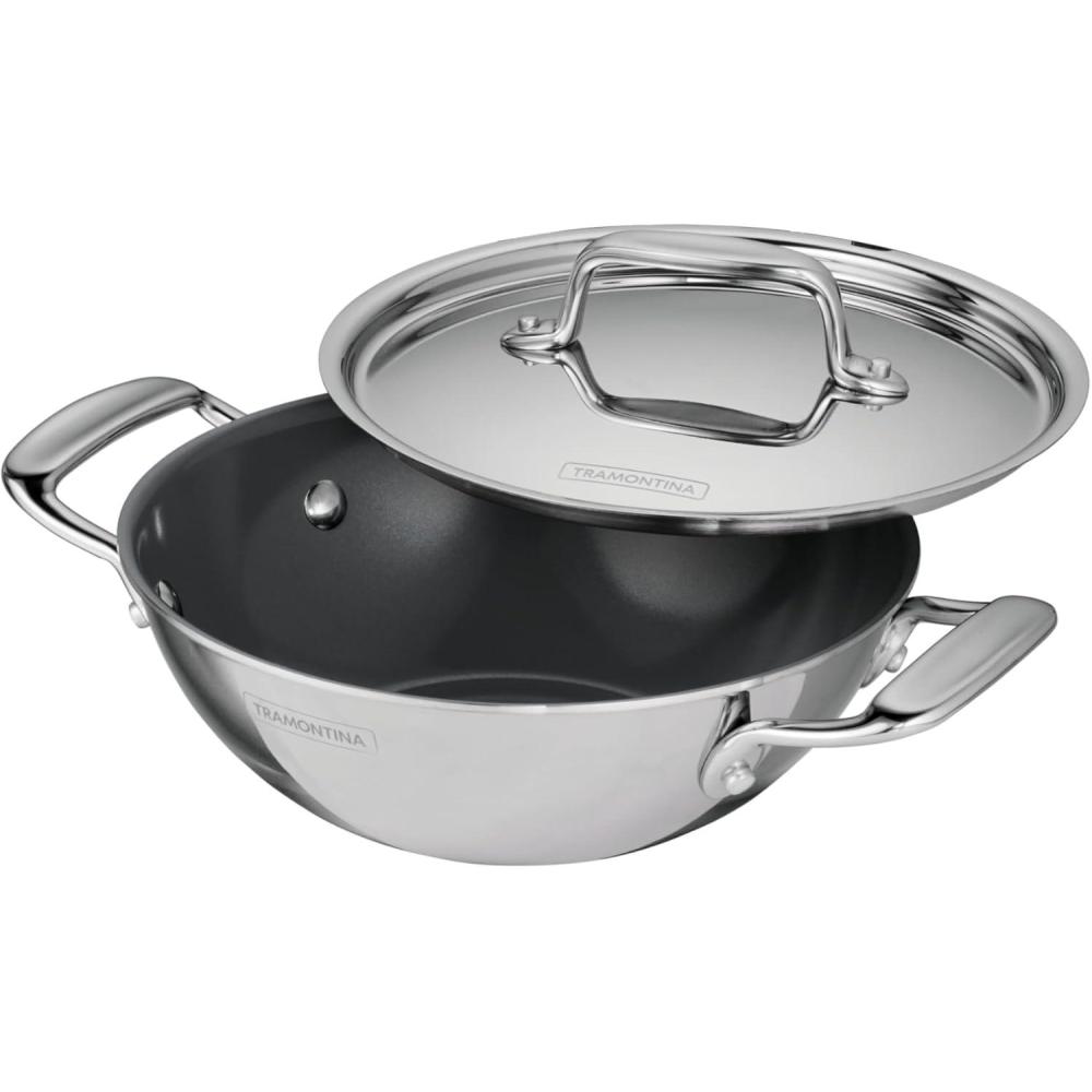image:imageTramontina Utsava TriPly Clad Stainless Steel 18Quart Kadai with Lid and Ceramic Non Stick Interior InductionReady Small Kadhai Pot for Indian CookingCeramic