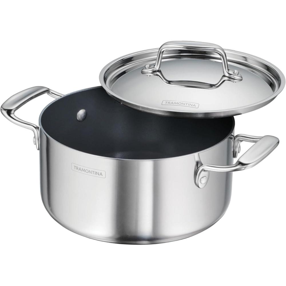 image:imageTramontina Utsava TriPly Clad Stainless Steel 29Quart Saute Pan with Lid and Ceramic Non Stick Interior InductionReady Cooking PanCasserole